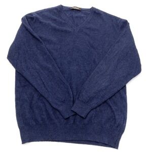 Cashmere Blend V-Neck Sweater Blue Mens 42" M / L Wool Pullover Made Italy